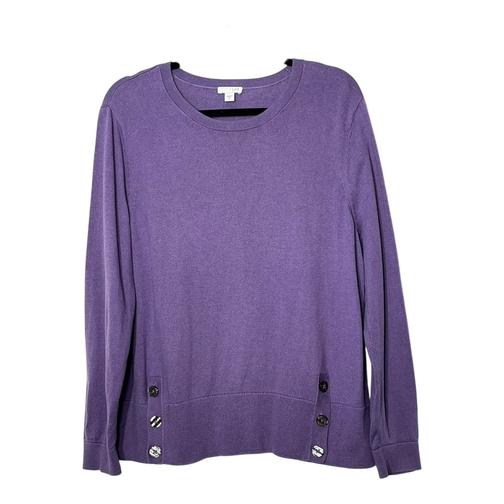 J. Jill Womens Purple Crew Neck Button Side Vent Cotton Blend Sweater XL